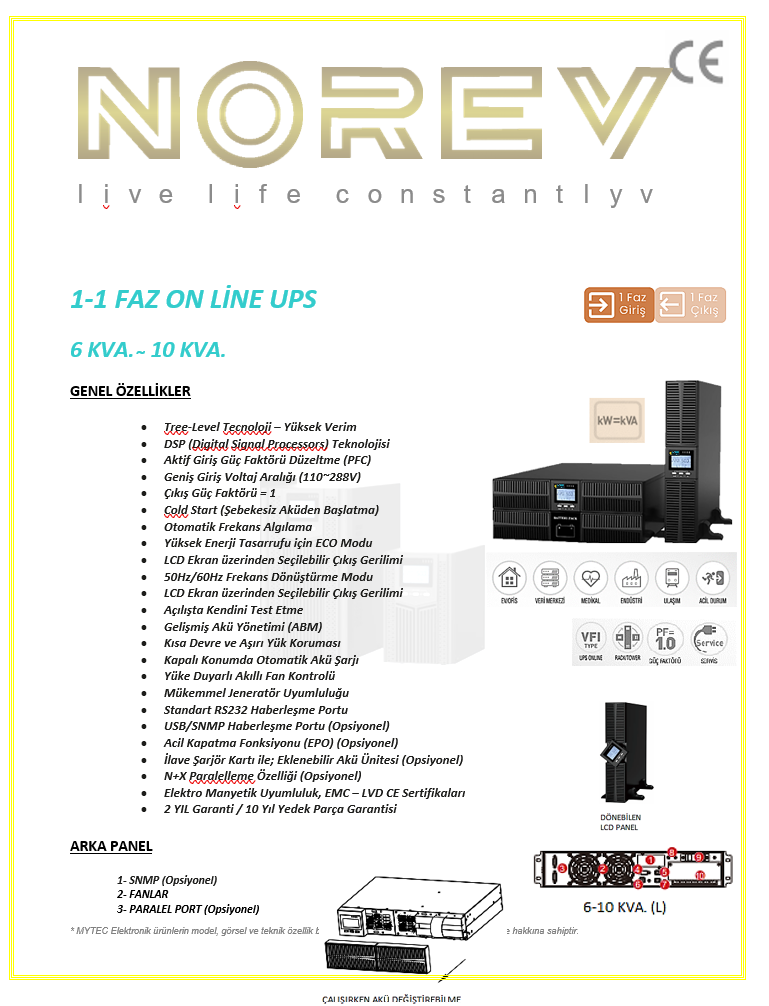 MYRT SERİSİ RACK TİPİ 6-10 KVA